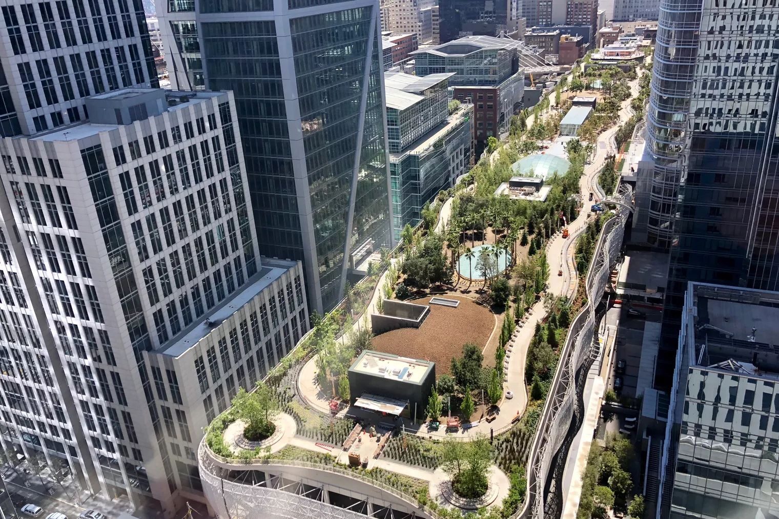 Salesforce Transbay rooftop park threading between towers
