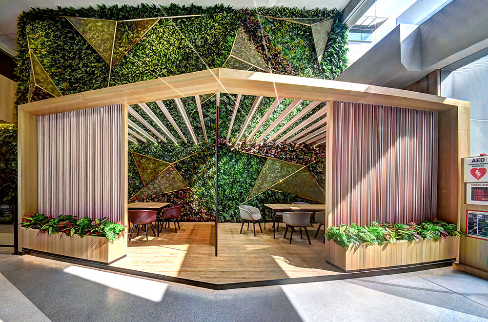 Biophilic interior with a living green wall